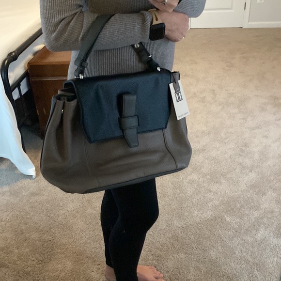 Ivanka Trump Handbags - Ivanka Trump Leather Gramercy Pale Taupe and Black Satchel